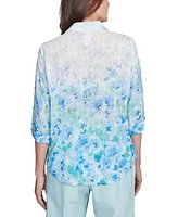 Alfred Dunner Petite Placed-Print 3/4-Sleeve Shirt