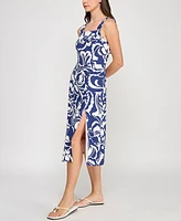 Trixxi Juniors' Printed Square-Neck Sleeveless Midi Dress