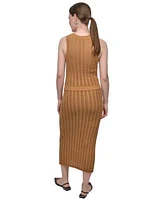 Dkny Jeans Womens Crewneck Cable Pointelle Stitch Sleeveless Sweater Midi Skirt