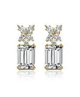14K Gold Plated Cubic Zirconia Cluster Drop Earrings