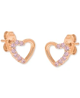 Pink Cubic Zirconia Heart Stud Earrings 14k Rose Gold over Sterling Silver