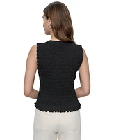 Dkny Jeans Women's Crewneck Smocked Sleeveless Top