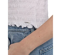 Dkny Jeans Women's Crewneck Smocked Sleeveless Top