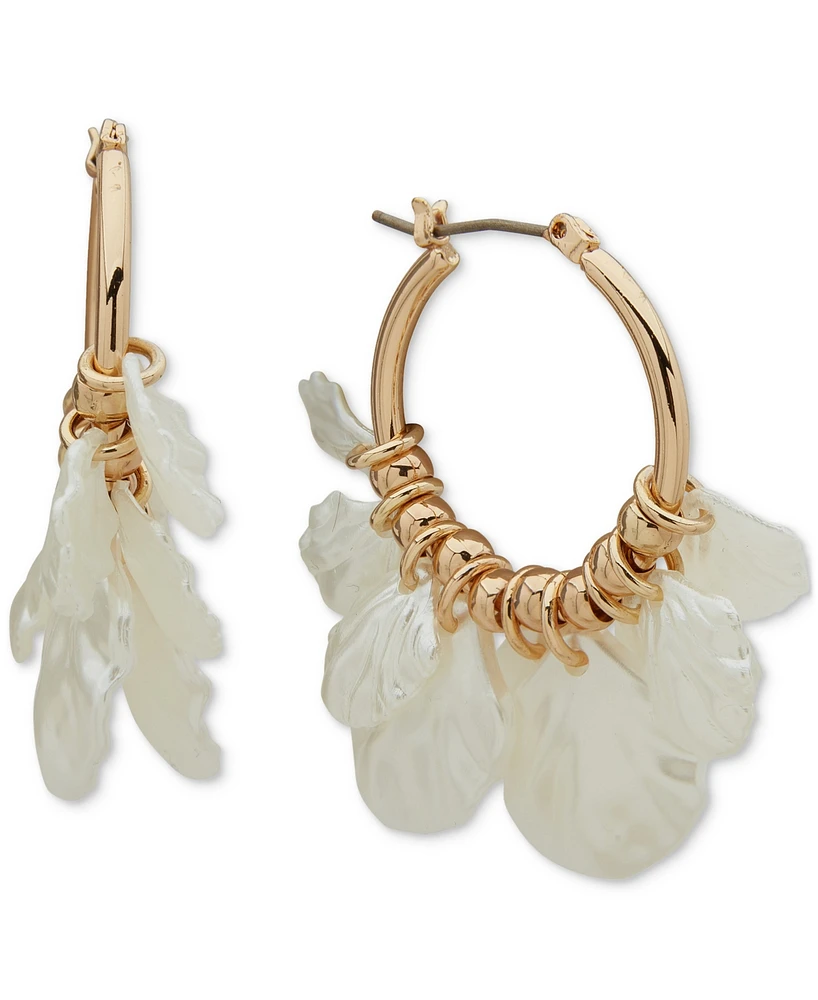 lonna & lilly Gold-Tone Imitation Pearl Petal-Embellished Hoop Earrings