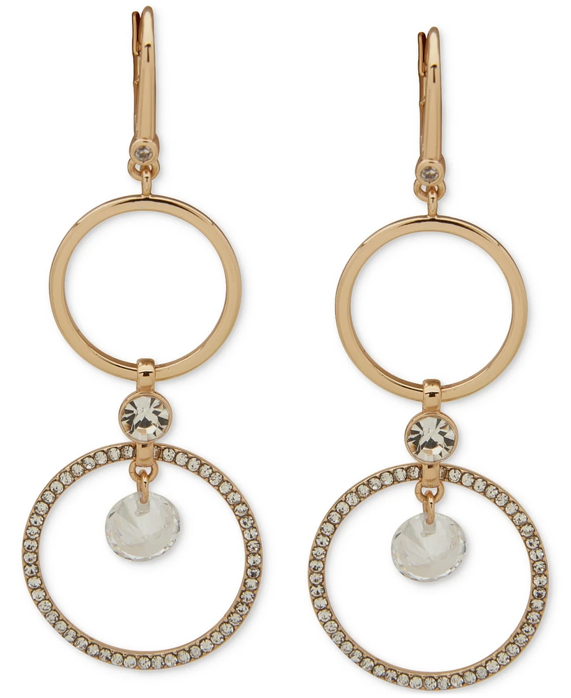 Dkny Gold-Tone Crystal & Pave Double Circle Drop Earrings