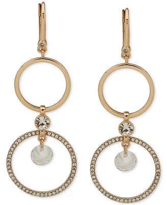 Dkny Gold-Tone Crystal & Pave Double Circle Drop Earrings