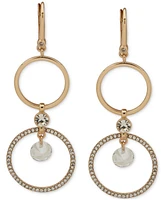 Dkny Gold-Tone Crystal & Pave Double Circle Drop Earrings