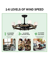 Dia 33 inch Chandelier Ceiling Fan for Bedroom Dining Room Living Room Kitchen Farmhouse Entry,Matte Black+ Wood Grain