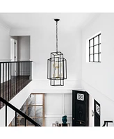 8-Light Pendant Chandelier, Matte Black & Gold, Adjustable Height, Industrial Farmhouse, (Bulbs Not Included)