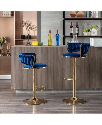 Set Of 2 Bar Stools, With Chrome Footrest And Base Swivel Height Adjustable Mechanical Lifting