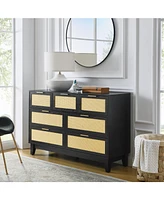 Bedroom 7 drawer dresser, rattan dresser modern wooden chest of drawers with spacious storage space for bedroom hallway living room