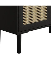 4-Doors Rattan Mesh Storage Cabinet, Sideboard with Eight Storage Spaces, for Entryway, Living Room, Hallway (Black