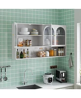 47.25" Four-door Glass Wall Cabinet Storage, Wall-mounted, Suitable for Kitchen, Living Room, Bathroom(white)