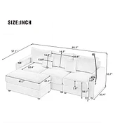 Modern 3-Seater Sofa Sectional w/ Ottoman, Usb, Cup Holders