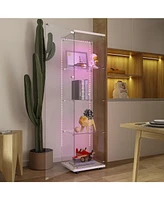 White Tempered Glass Cabinet w/ Led, Lock & Wheels