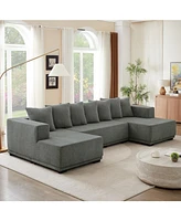 Chenille U-Shaped Sectional Sofa Set,Minimalist Style Modular Sectional Sofa, Luxury Chenille Fabric Cloud Couch for Living Room