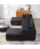 126-inch Modern Style Chenille Three Piece Sofa, Pull Point Design U-shaped Sofa two Chaise Longue Seats, two Pillows and Plastic Feet, Suitable for L