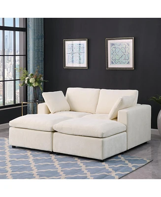 68.5" Loveseat Sofa with 2 Ottoman Modular Sofa Sleeper Couch Set Upholstered Couch for Living Room Apartment Small Space, Chenille Beige
