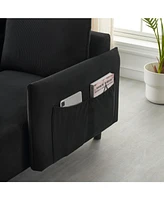 79.50 inches long, Velvet Sofa Fabric, with three matching pillows and spacious and comfortable seats, for Apartment Office Living Room - Black