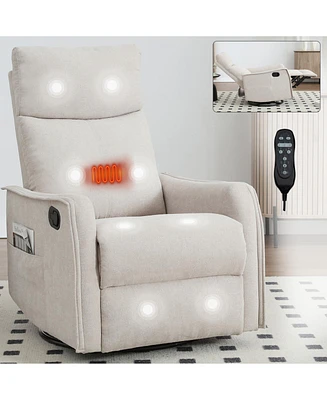 Heat Massage Manual Recliner Chair with Rocker and Swivel in Fabric for Living Room