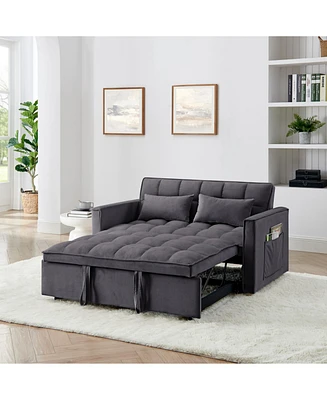 54.33 inch versatile foldable sofa bed in 3 lengths, modern sofa sofa sofa velvet pull-out bed, adjustable back (Gray)