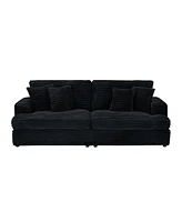 79" Black Corduroy Sofa with 4 Pillows
