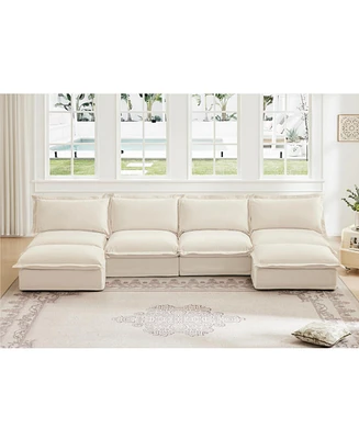 U Shape Sectional Sofa, Armless with Ottoman and French Edge, Comfortable Deep Seat