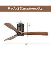 52'' Modern 3 Solid Wood Blade Ceiling Fan with 6-speed Remote Control and Forward Reverse Rotation Function for Indoor