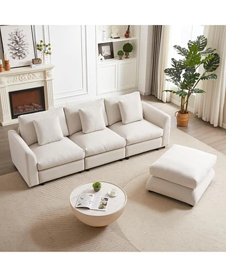 Cozy L-Shaped Sofa: Ottoman, 3 Cushions, 3 Pillows