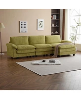 Modular Corduroy Sofa with Movable Ottoman: Comfy L-Shaped Upholstery with Sleeper