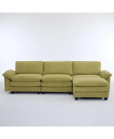 Modular Corduroy Sofa with Movable Ottoman: Comfy L-Shaped Upholstery with Sleeper