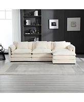 Modern Large boucle Fabric L-Shape Sectional Chenille fabric, movable pedals, detachable armrests, oversized three-seat Sofa