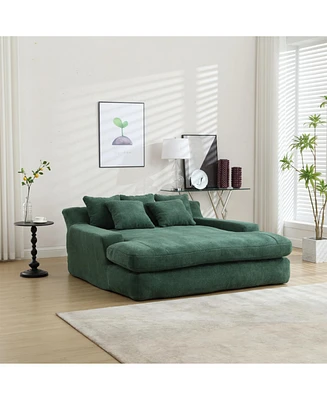 Chenille 2-seater lazy sofa With 5 back pillows, Comfy Sofa- Deep Seat Couch for Living Room, Club (Emerald)