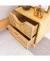 Hand-Carved 2-Drawers Accent Cabinet - Traditional Craftsmanship and Functionality Combined