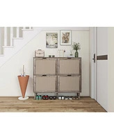 4 Door Shoe Rack, Freestanding Modern Shoe Storage Cabinet, for Entryway