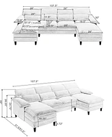 U Shaped Modular Sectional Sofa Couch, corner sofa with 4pcs waist pillows, Chaise Lounge, terrycloth fabric sofa,Upholstered 4 Seater Couch for Livin