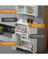 Functional Shoe Cabinet with Wall Unit: Narrow Organizer for Hallway and Bedroom (White)