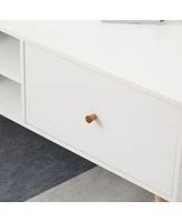 Modern White Coffee Table with Storage and Solid Wood Legs