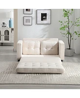 Convertible Sofa Bed Set in Gray & Beige Linen Fabric