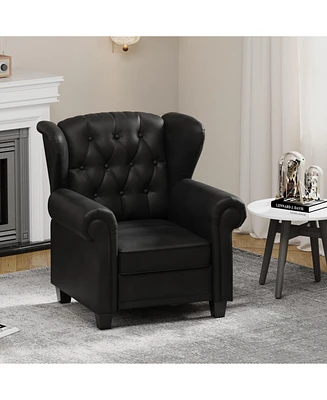 Modern Tufted Push Back Armchair Technical Leather Chair, Adjustable Single Sofa Chair with Sturdy Wood Legs for Bedroom, Living Room