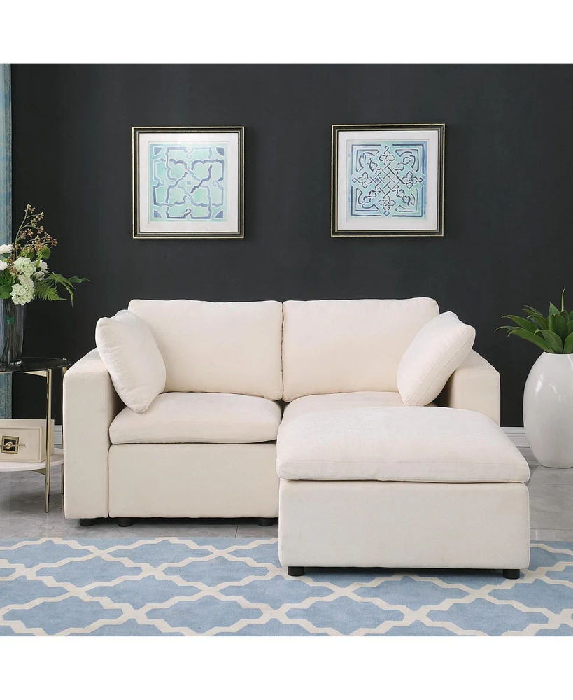 68.5" Loveseat Sofa with Ottoman Modular Sectional Love Seat Couch Small L Shaped Upholstered Couch for Living Room Apartment Small Space, Chenil