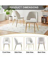 Off White Boucle Dining Chairs with Metal Legs and Hollow Back Upholstered Dining Chairs Set of 4