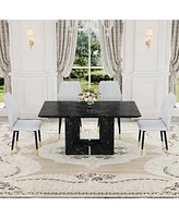 Black Marble Mdf Dining Set with Light Gray Pu Chairs