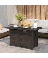 50000 Btu 2 Inch ropane Gas Fire Pit Table with Wind Guard and Glass Rocks-Brown