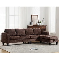 5 Seat Modular Sofa, with Storage Ottoman, Convertible Sectional Sofa, L Shaped Couch, Reversible Chaise, Riveted sofa, Chenille, Brown