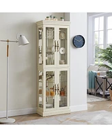 Lighted Glass Curio Display Cabinet, Display Cabinet, Glass Storage Cabinet Glass Wine cabinet Wood Frame Toy Display for Living Room, Kitchen, Pantry