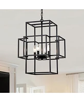 Matte Black 4-Light Adjustable Pendant Light for Dining Room, Farmhouse Style