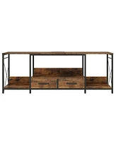Sleek Tv Stand with Led Lights, Fabric Drawers, and Storage Shelves