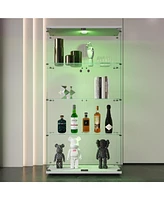 Led Glass Display Cabinet with 4 Shelves and Door, 64.7" x 31.7" x 14.3