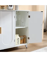 Ivory White Sideboard Buffet Cabinet with 3 Doors and Shelves